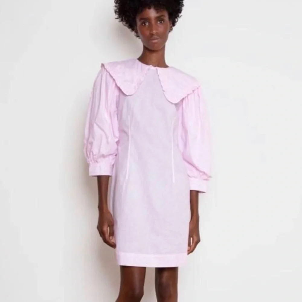 Ganni | Dresses | Ganni Sheath Dress Pink Balloon Sleeve Bib Collar Cotton | Poshmark Ganni | Dresses | Ganni Sheath Dress Pink Balloon Sleeve Bib Collar Cotton | Poshmark